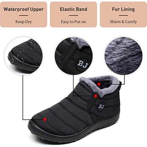 Snow Boots Women Shoes Warm Plush Fur Ankle Boots Winter Female Slip On Flat Casual Shoes Waterproof Ultralight Footwear