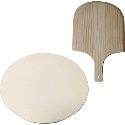 1 Pcs 13 Inch Pizza Stone Extra Thick Pizza Tools & 1 Pcs 14 Inch Natural Wooden Pizza Tray Plate