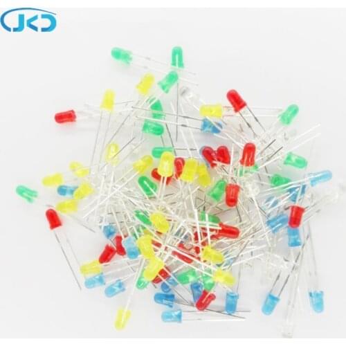 100pcs 3mm LED Light Assorted Kit DIY LEDs Set White Yellow Red Green Blue 5kinds X 20pcs=100pcs