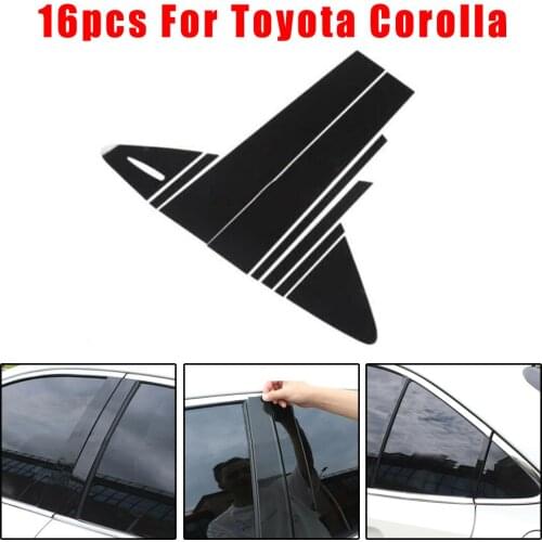 16pcs Bright Black Car Window Pillar Post Cover Trim Decor Fit For Toyota Corolla 2019 2020 High Quality PVC Decoration Trims