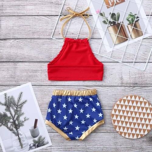 2pcs 4th of July Girls Beach wear Girls summer bathing suit set soft and comfortable flounce baby swimming suit set YZ19028