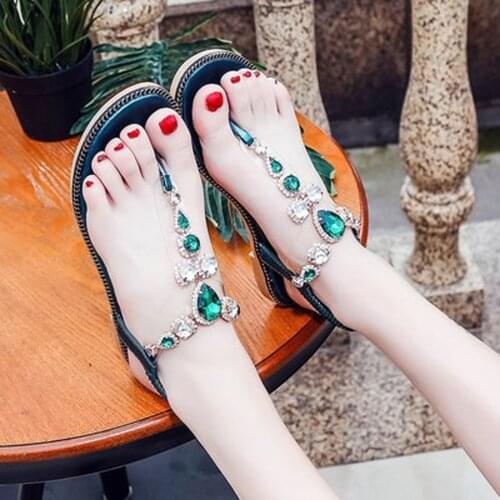 2021 New Sandals Women Roman Flat Sandals Ethnic Style Bottom Toe Sandals Bohemian Rhinestone Beach Shoes Sandalias Shoes