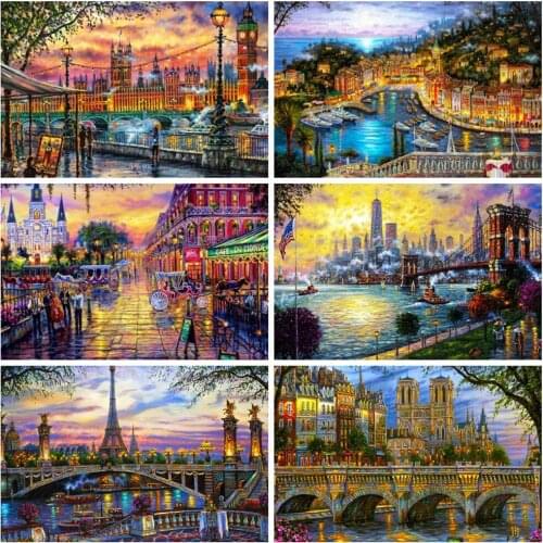 Huacan 5D Diamond Painting Street City Full Drill Square Diamond Embroidery Mosaic Landscape Rhinestone Pictures Home Decor