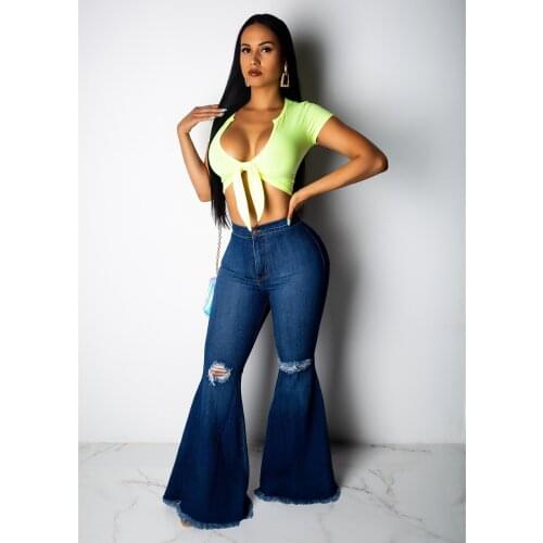 JGAMYIK Streetwear Ripped Flare Jeans Women Vintage Mom Jeans High Waist Bell Bottom Jeans Summer Denim Trousers Wide Leg Pant