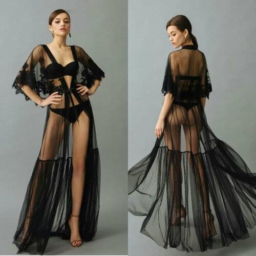 Black Women Lace Kimono Lady Sexy Bathrobe Set Bride Bridesmaid Wedding Robe Dress Gown Sexy Nightgown Sleepwear