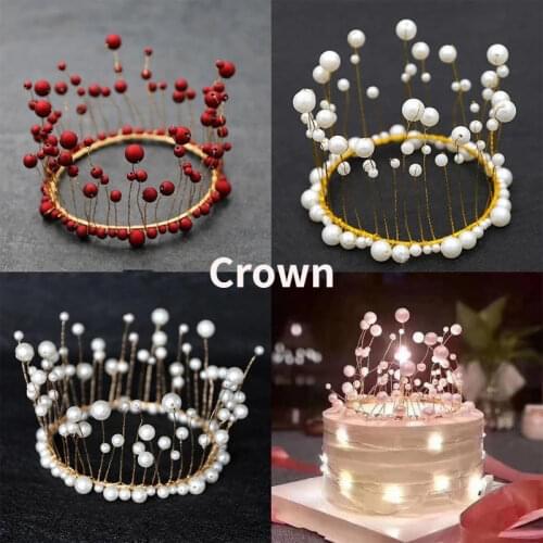 Artificial Pearl Crown Cake Topper Home Restaurant Baby Shower Birthday Party Decor Supplies cake topper birthday decoration