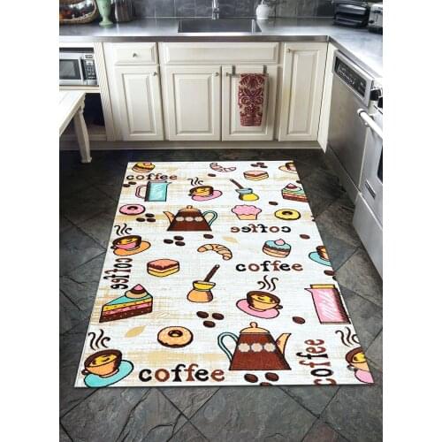 Coffee2 Pattern Kitchen Carpet, Fan carpet anti-slip floor carpet, teenagers carpet area rugs