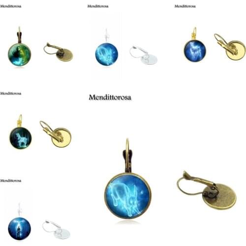 Mendittorosa 1PCS Always Perez Patronus HP Glass Cabochon Bronze/Silver/Golden Clip Ear Hook Drop Earrings Jewelry