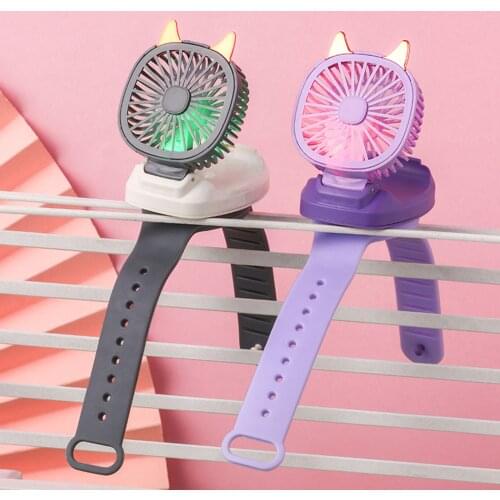 Mini Watch Fan Air Cooling FanPortable USB Charging Removable Desktop Fan With Colorful lights For Student Kids Gifts For Home