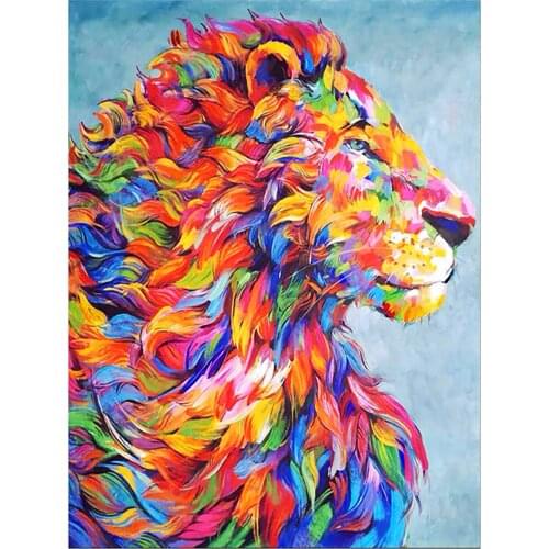HJMGL DIY 5D Diamond Painting Kits For Adults & Kids Colorful Lion Full Drill Diamond Arts Painting Perfect For Home Wall Decor