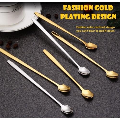 8 piece set stainless steel creative square spoon long handle coffee spoon mixing spoon ice spoon dessert ice cream spoon