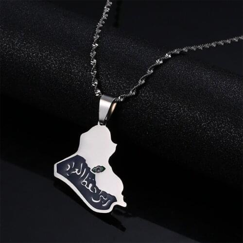 Stainless Steel Republic of Iraq Map Pendant Necklace Fashion Allah Map Jewelry