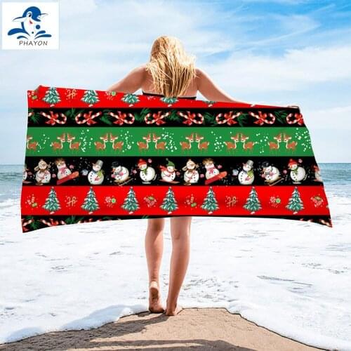 PHAYON Surf Poncho Snowman Bath Towel Microfiber Printing Beach Towel Super Soft Christmas Gift Sport Swimming Towel