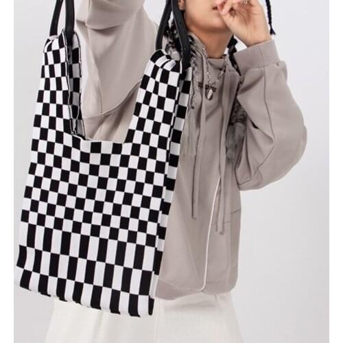 Casual Knitting plaid large tote Lady Handbags Woolen Woven Women Shoulder Crossbody Bags big Shopper Bag Female Purses 2021