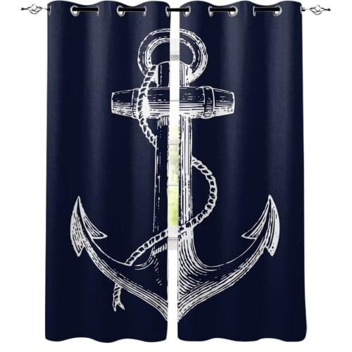 Simple Anchor Blue Blackout Curtains For Living Room Window Curtains For Bedroom Kitchen Curtains Drapes Blinds
