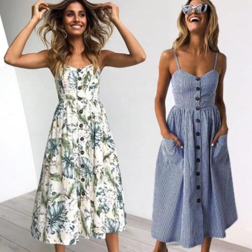 Vintage Casual Sundress Female Beach Dress Sling Dress Polka Dot Striped Summer 2021 Boho Sexy Floral Dress 3XL
