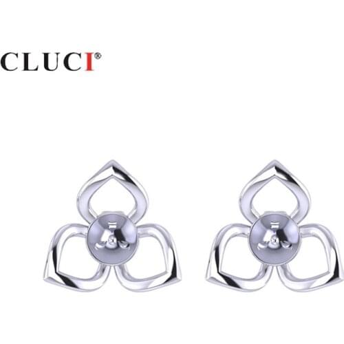 CLUCI 925 Sterling Silver Women Stud Earrings Fine Jewelry Silver 925 Pearl Earrings Mounting Clover Shaped Earrings SE089SB