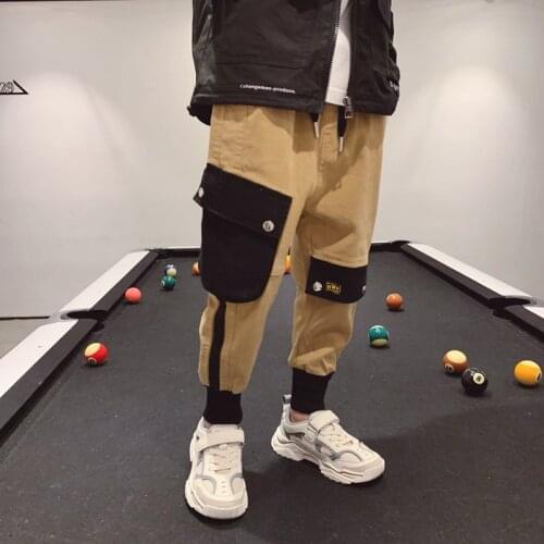Hip Hop Boy Clothes Harem Pants Side Patchwork Khaki Trousers Kids Cargo Jogger Pants Childrens Clothing Elastic Ankle Bottoms