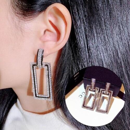 Rhinestone Dangle Earrings Square Crystal Drop Earrings Jewelry For Women Wedding Party