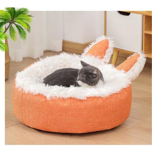 Warm Dog Cat Bed House Teddy Dog Cushion Soft Cozy Puppy Kennel Cute Ears Nest Mat for Dogs Cats Winter Pets Sleeping Beds