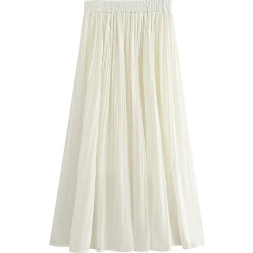 Elastic Waist Korean Pleated Chiffon Women Skirt Solid Color Casual Elegant Streetwear Fresh And Sweet Summer Ladies Skirts