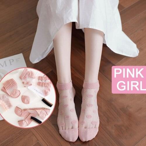 Spring And Summer Womens Crystal Silk Stockings Cotton Bottom Lace Socks Transparent Cartoon Breathable Boat Socks