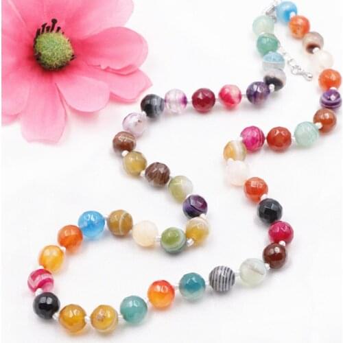 Bohemia Style Women Choker Chain Necklace Natural Stone Agates Onyx Faceted Round Beads Multicolor Chains Jewelry 18inch A790