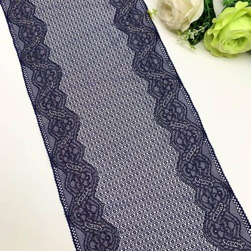3y/lot Width 21.50cm Elastic Stretch Lace Trim Navy Blue Gold Skirt Hem For Dress Sewing Applique Costume Fabric Lace DIY Mater