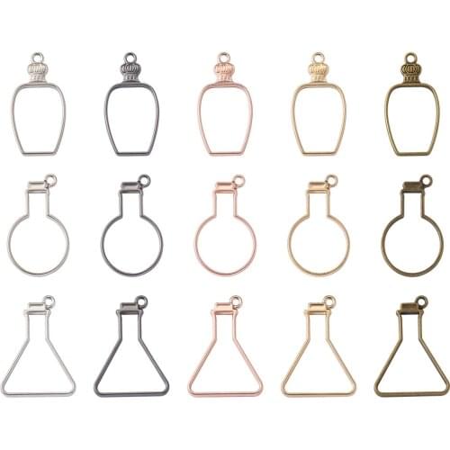 30pcs Rack Plating Alloy Hollow Bottle Open Back Bezel Pendants Frame Charms for Epoxy Resin Mold DIY Necklace Jewelry Making