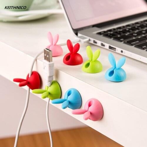 KEITHNICO 5Pcs Rabbit Ears Cable Winder Bunny Charger Wire Cord Organizer Clip Tidy Desk Earphone Bobbin Clamp Ties Fastener