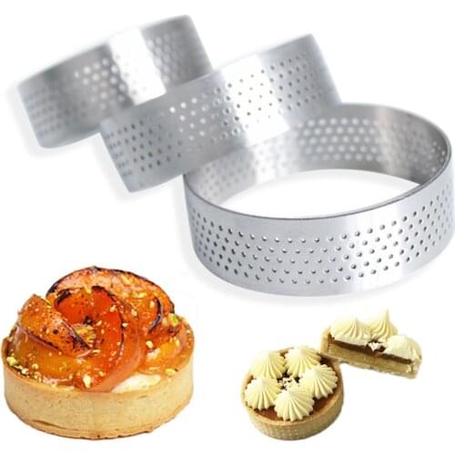 6/8/10CM Stainless Steel Perforated Mousse Circle Tartlet Ring French Dessert Tart Ring Cake Decorating Tools Fruit Pie Pan Mold