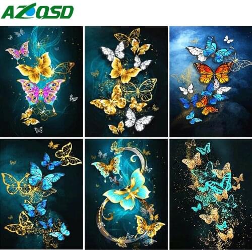 AZQSD Full Square Diamond Painting Butterfly Cross Stitch Kits Handmade Diamond Embroidery Animal Mosaic Rhinestones Home Decor