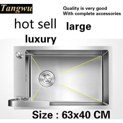 Free shipping Apartment luxurious kitchen manual sink single trough do the dishes standard 304 stainless steel hot sell 63x40 CM