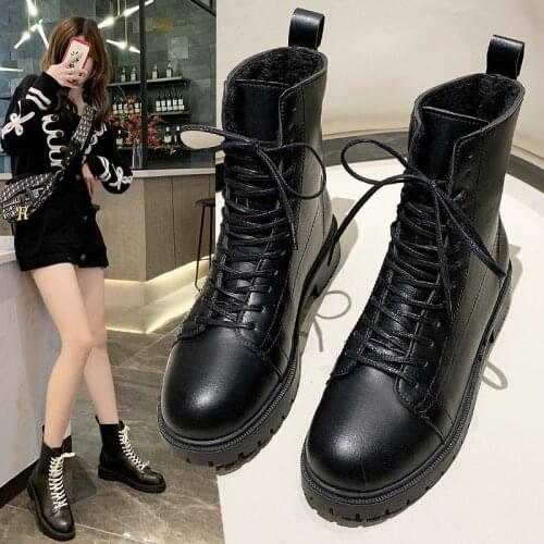 Boots Women Motorcycle Shoes Platforms Ankle Boots Wedges Female Lace Up Platforms Leather Shoes Woman Square Heel High Heels