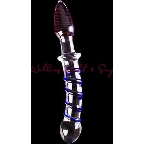 Double Ended Headed Pyrex Glass Dildo Crystal Spiral Penis G Spot Vagina Stimulate Anal Plug Glass Sex Toys For Women Couples