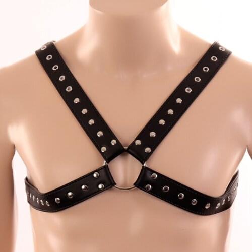 Fetish Goth Men Leather Tops Chest Corset Belts Punk Adjustable BDSM Body Bondage Cross Harness Erotic Rave Clothing For Sex Toy