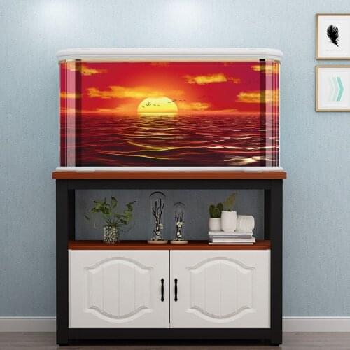 Sunset At Sea Background Sticker Fish Tank Creative Paste Paper Aquarium Decoration Poster Acuario Decor Room Ornament YGT002
