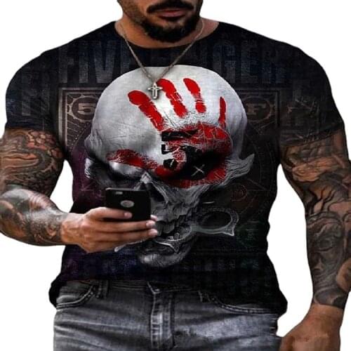 Streetwear Mens T shirt tops Loose round neck short-sleeved Tee Tops Hell skull Print cotton T-shirt Pullover Tops For Men