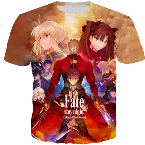 Fate/stay Night Unlimited Blade Works 3D Printed T-shirt Men/women Summer Fashion Short Sleeve Harajuku Streetwear Tee