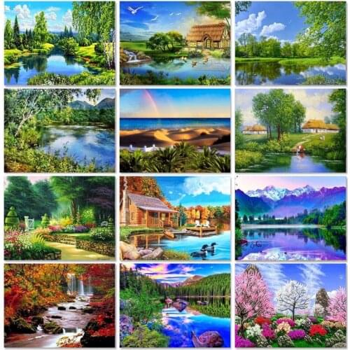 60x75cm Frame DIY Oil Painting By Numbers For Adults Natural Scenery Paintings Wall Decor Canvas Art Handicraft For Home Decor