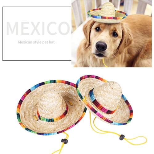Chinese Tradition Straw Hats for Dogs Wig Mexico Style Puppy Costume Cat Outfit Cat Supplies Pet Accessories for Small Animal