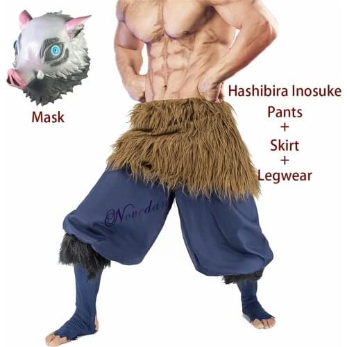 Hashibira Inosuke Cosplay Demon Slayer Kimetsu No Yaiba Cosplay Costume Halloween Women Men Pants Wool Skirt Pig Outfit