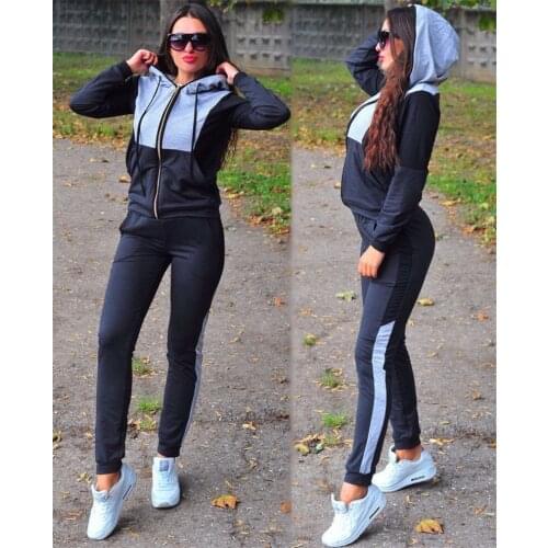 Tracksuit Women Two Piece Set Spring Autumn Clothes Colorblock Zipper Hooded Jacket Top and Pants Suits Sportswear Lounge Wear