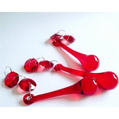 16*60mm Red Crystal Raindrop Chandelier Pendants with 14mm Octagon, Crystal Lamp Parts, Glass Curtain Accessories