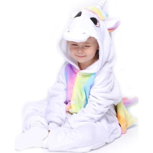 Colorful Unicorn Kids Kigurumis Onesie Pajamas Children Sleepwear Homewear Flannel Button Girl Boy Clothing Fuuny Party Jumpsuit