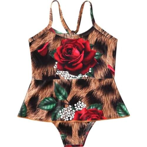 Infant Baby Girls Kids Leopard Flowers Swimsuit Sling Bodysuit Swimwear Swimming Bikini Bathing Suit Clothes