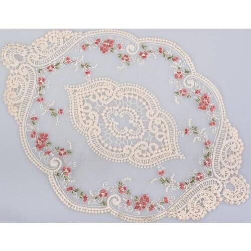 Cusack 1 pcs Beige Lace Embroidered Flower Applique Retro for Home Textiles Placemat Dust Cloth 3 Sizes Off White
