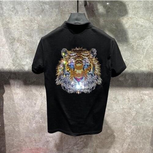 Men Brand Clothing Mens Tee Shirt Rhinestones Diamond stone 2020 mens polo shirt Summer Short Sleeve polo shirt