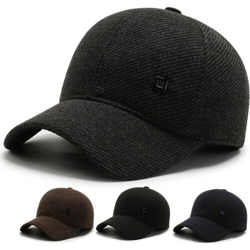 Mens Winter Baseball Hat Snapback Cap with Earflaps Keep Warm Gorras Thicken Ear Protection Fitted шапка зимняя мужская