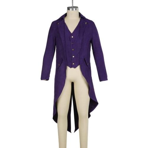 Men Medieval Renaissance Cosplay Costume Solid Color Long Uniform Coat